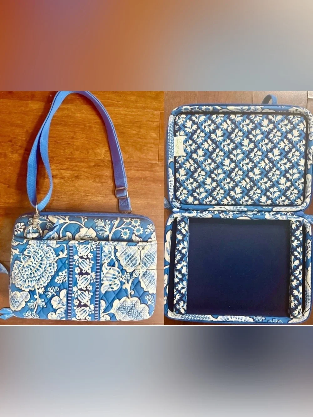 Vera Bradley Blue Lagoon Hard Side Tech Portfolio Organizer Case Bag Crossbody